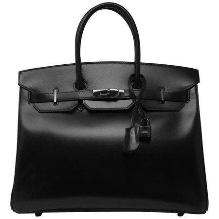 Hermes Birkin Bag 35cm So Black Box Calf with Black Hardware For Sale at 1stdibs