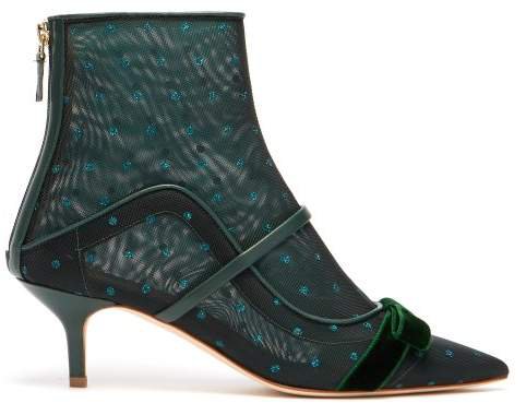 Claudia Mesh And Leather Ankle Boots - Womens - Dark Green