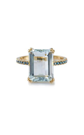 Yi Collection 18K Gold, Aquamarine and Blue Diamond Ring