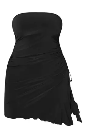 Shape Black Slinky Bandeau Frill Hem Bodycon Dress | PrettyLittleThing USA