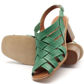 Sandália Salto médio de 7cm em couro verde - Código - 3544 | Laranja Lima Shoes