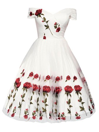 1950s Rose Embroidery Wedding Dress – Retro Stage - Chic Vintage Dresses and Accessories