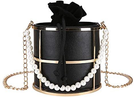 Clutch Bag for Women Pearl Evening Bags Top-Handle Metal Bucket Bag Crystal Chic Purses Formal Wedding Handbags (Black): Handbags: Amazon.com