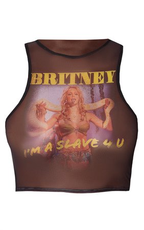 Black Britney Spears Print Mesh Vest | Tops | PrettyLittleThing USA