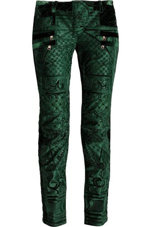 green velvet Balmain biker pants