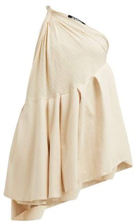 Affi One Shoulder Striped Cotton Blend Mini Dress - Womens - Beige