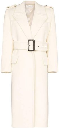 exaggerated shoulder belted coat