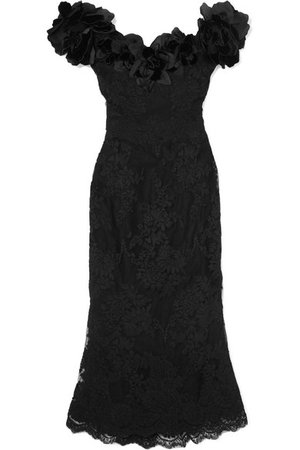 Marchesa | Off-the-shoulder appliquéd lace midi dress | NET-A-PORTER.COM