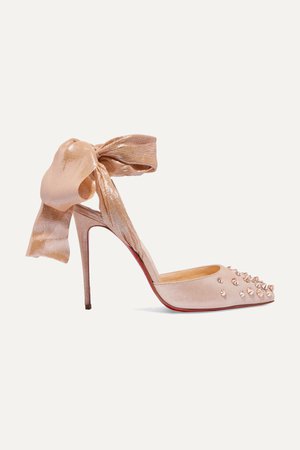 Antique rose Drama Douce 100 chiffon-trimmed spiked glittered suede pumps | Christian Louboutin | NET-A-PORTER