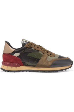 Valentino | Valentino Garavani leather and suede-trimmed camouflage-print canvas sneakers | NET-A-PORTER.COM