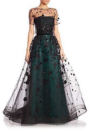 Embroidered Green and Black Gown