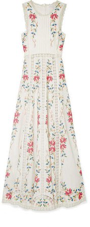 Laelia Lace-paneled Embroidered Linen-blend Maxi Dress - Ivory