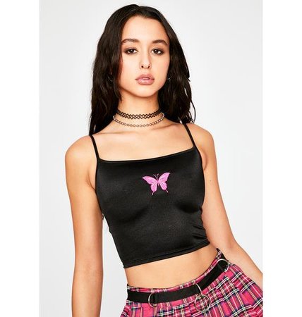 Current Mood Butterfly Lace Up Crop Top - Black Pink | Dolls Kill