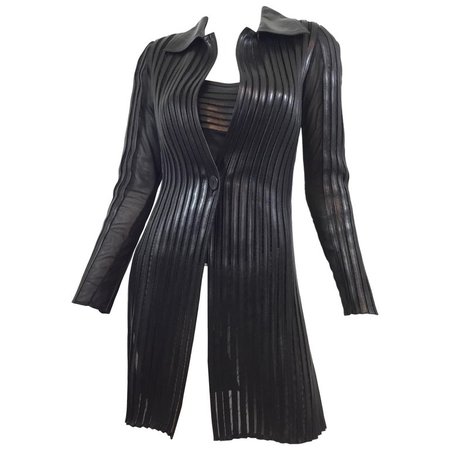 Jean-Claude Jitrois Silk with Leather Panel Coat and Shell Top For Sale at 1stdibs