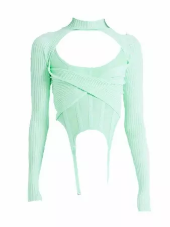 Hollow Two Piece Round Neck Long Sleeve Tank Top in mint green (HVST edit)