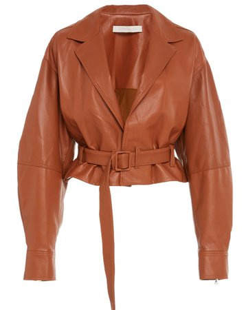 cognac cropped leather jacket