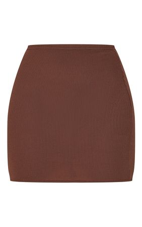 Chocolate Ribbed Mini Skirt | Co-Ords | PrettyLittleThing USA