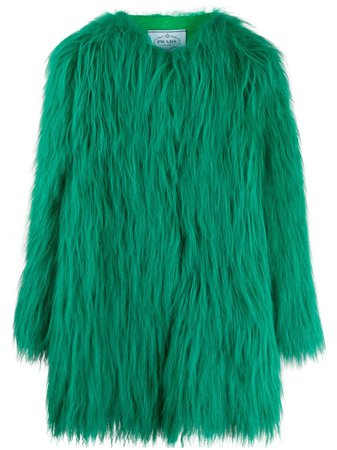 Prada textured fur coat green 1665651UW2 - Farfetch