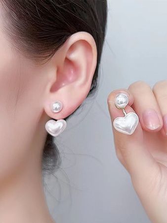 Simple Small Love Faux Pearl Earrings Korean Dongdaemun Girl Earrings Internet Celebrity Versatile Temperament Earrings | SHEIN