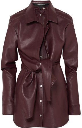 Layered Faux Leather Mini Dress - Burgundy