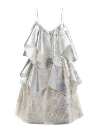 silver sleeveless mini ruffle dress