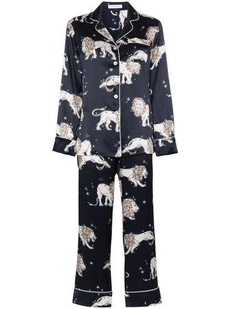 OLIVIA VON HALLE Lila lion print pajama set