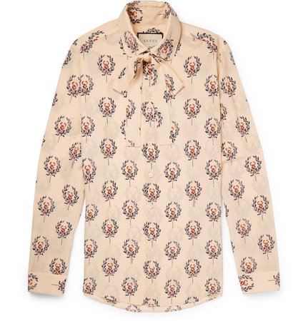 gucci  slim-fit penny-collar printed silk-crepe shirt