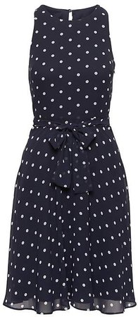 Polka Dot Racer-Neck Fit-and-Flare Dress