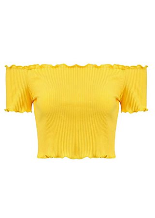 Floral Find Women's Sexy Off Shoulder Crop Tops Strapless Ruffle Casual Slim Tees (Large, Yellow) at Amazon Women’s Clothing store: