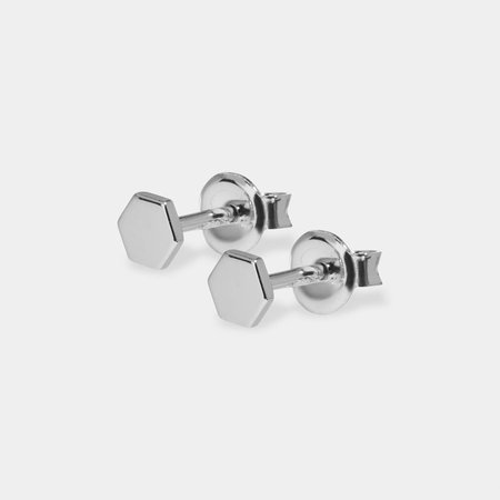 Silver Hexagon Stud Earrings