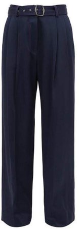 Blanche Topstitched Wide Leg Trousers - Womens - Navy