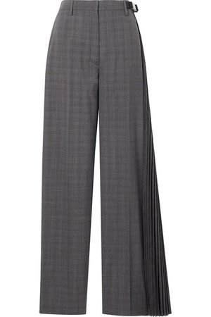 Prada | Pleated checked wool-blend wide-leg pants | NET-A-PORTER.COM