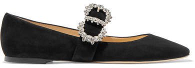 Goodwin Crystal-embellished Suede Mary Jane Ballet Flats - Black