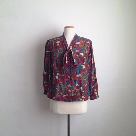 pussy bow blouse silk 60s print blouse vintage silk blouse | Etsy