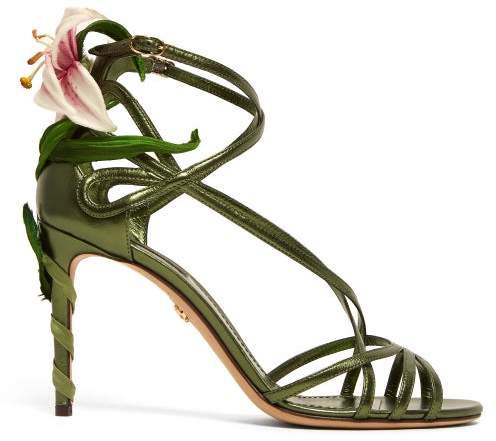 Kiera Lily Applique Metallic Leather Sandals - Womens - Green