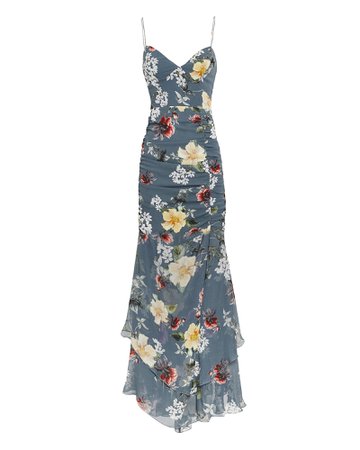 Slate Floral Ruched Maxi Dress
