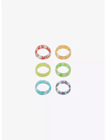 Sweet Society Rainbow Fruit Chunky Acrylic Ring Set | Hot Topic
