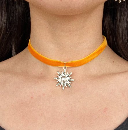 Orange Velvet Choker with Sun Pendant | Etsy