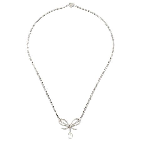 Belle Époque Diamond Platinum Bow Pendant Necklace For Sale at 1stDibs
