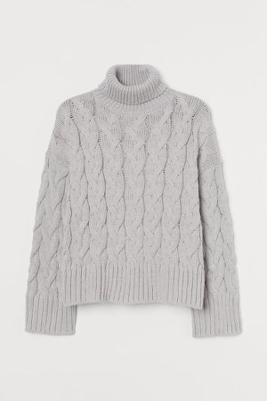 Cable-knit Turtleneck Sweater - Gray