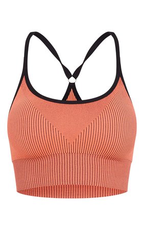 Coral Ribbed Contrast Detail Padded Sports Bra - New In | PrettyLittleThing USA