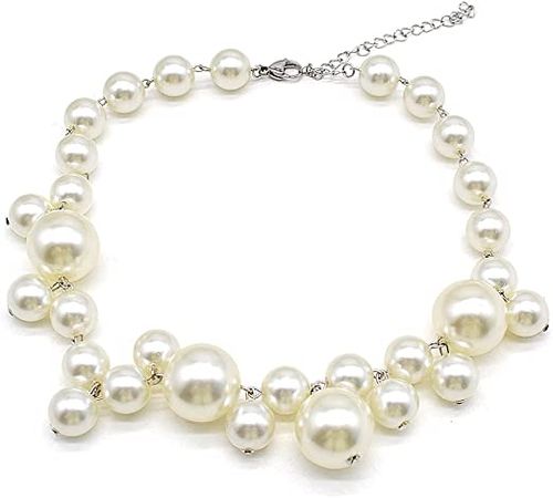 Amazon.com: QJLE Faux Pearl Choker Necklace for Women,Silver Chain Statement Chunky Beaded Pearl Necklaces for Women Party Costume Jewelry Gifts for Teen Girls: Clothing, Shoes & Jewelry