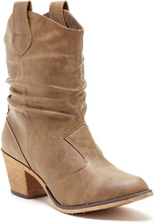 Amazon.com | Charles Albert Women's Modern Western Cowboy Distressed Boot with Pull-Up Tabs in Black Size: 6 | Mid-Calf