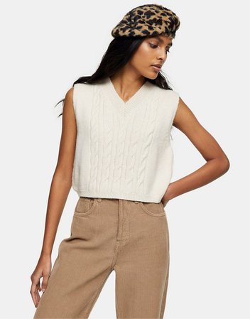 Topshop cable knit vest in cream | ASOS