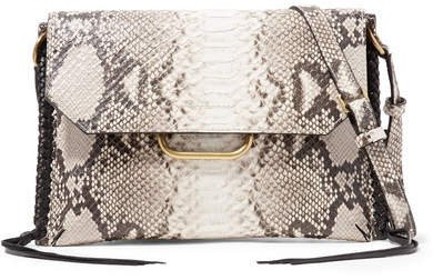 Sinky Whipstitched Snake-effect Leather Shoulder Bag - Taupe
