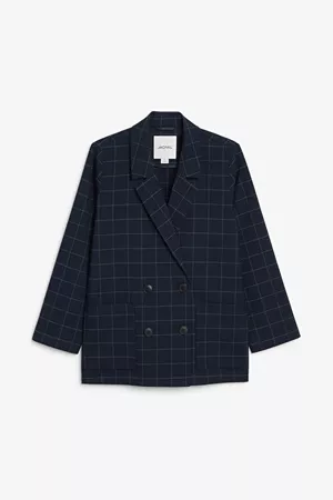 Double breasted blazer - Blue checks - Coats & Jackets - Monki BE