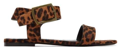 Oak Leopard Printed Calf Hair Sandals - Womens - Leopard