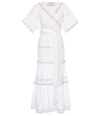 Embroidered cotton wrap dress