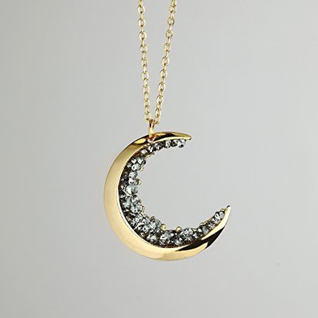 SAME DAY SHIPPING before 3 PM EST Dainty Jewelry Gold Crescent Moon Necklace Black Diamond Necklace MignonandMignon Mothers Day Gift For Her Celestial Jewelry - ZCMN