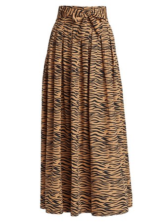 SWF Tiger-Print Tie-Waist Maxi Skirt